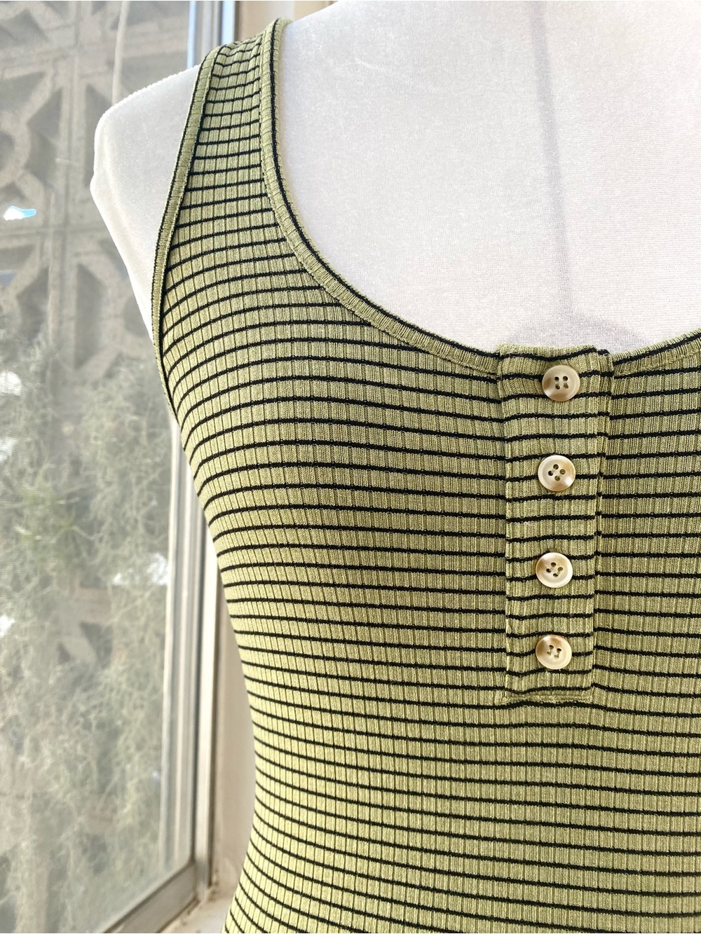 The Workshop NWT Ribbed Henley Striped Maxi Dress in Olive Black, Size S - Picture 7 of 9